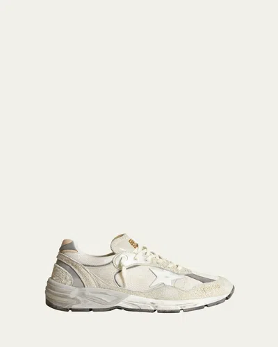 Golden Goose Star Dad Mixed Leather Running Sneakers In White/silver