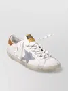Golden Goose Super-star White Leather Sneakers With Grey Suede Star And Brown Heel In White