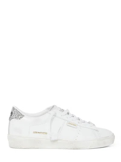 GOLDEN GOOSE STAR-EMBELLISHED LEATHER SNEAKERS WITH GLITTER HEEL