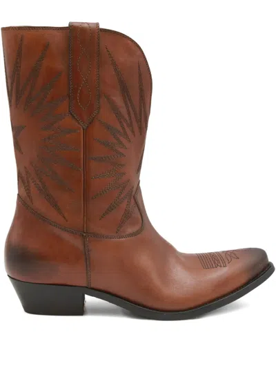 GOLDEN GOOSE STAR-EMBROIDERED LEATHER BOOTS