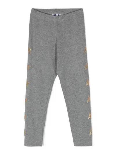 Golden Goose Star/ Girl's Leggings/ Glitter Multistar Printed In Gray