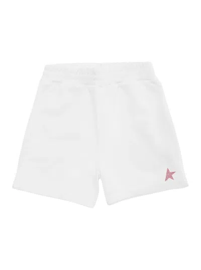 Golden Goose Kids' Star / Girls Fleece Shorts / Small Star Glitter Printed Include Cod Gyp In White