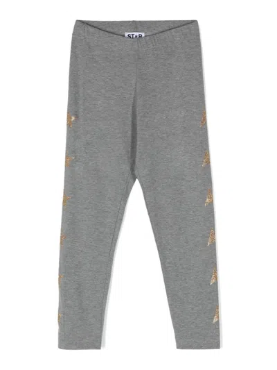 Golden Goose Kids' Star/ Girls Leggings/ Glitter Multistar Printed In Grey Melange/gold