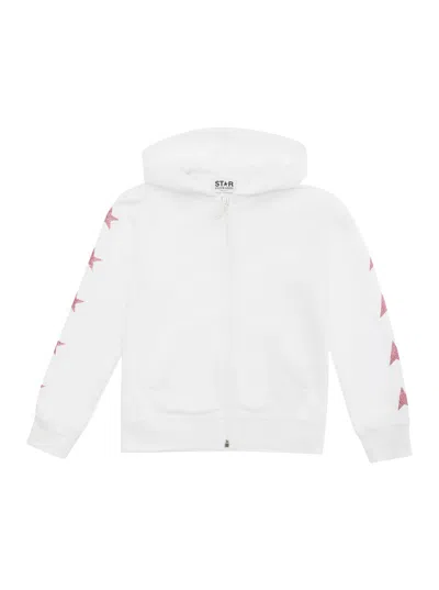Golden Goose Kids' Star Girls Zipped Sweatshirt Hoodie / Kangaroo Pocket / Glitter Multistar Printed Include Cod Gyp In White