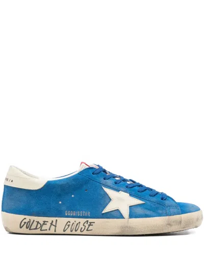 Golden Goose Super Star Suede Upper And Toe Nylon Tongue Leather Star And Heel Sneakers Blue In Animal Print