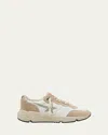 Golden Goose Star Mixed Leather Running Sneakers In White Nude Aquamarine