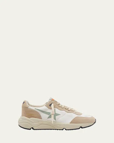 Golden Goose Star Mixed Leather Running Sneakers In White Nude Aquamarine