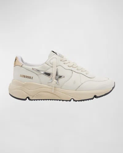 Golden Goose Star Nappa Leather Running Sneakers In White Silver Gold