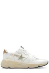 Golden Goose Running Sole Sneakers In Nappa With Laminated Star And Lizard Printed Heel Tab Shoes In White/gold/beige