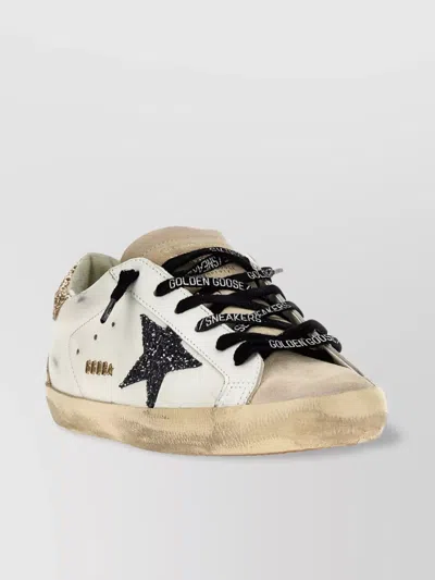Golden Goose 'star Patch' Low-top Sneakers With Glitter Heel In White Black Gold