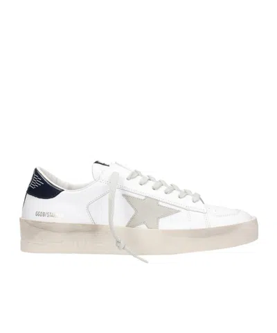 Golden Goose Mens Standard In White Leather With Grey Suede Star And Blue Leather Heel In Neutral