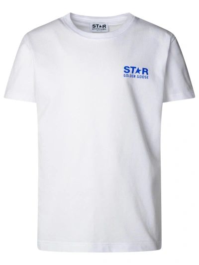 Golden Goose Kids' Star-printed Crewneck T-shirt In White/ Blue Royal