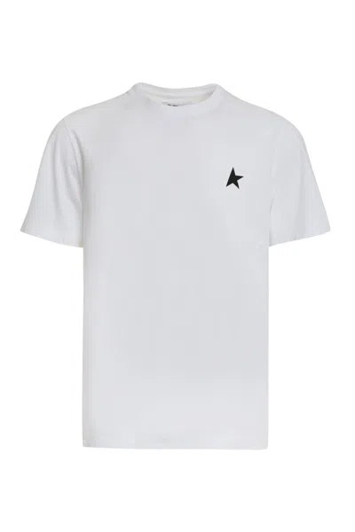 Golden Goose White T-shirt With Round Neck And One Star Logo Print On The Front In Cotton Man
