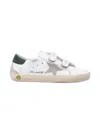 Golden Goose Kids Old School White Leather And Dark-green Sneakers In White