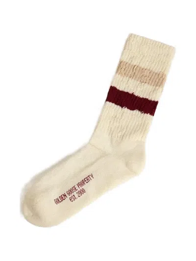 Golden Goose Star Vintage Ribbed Striped Socks In White