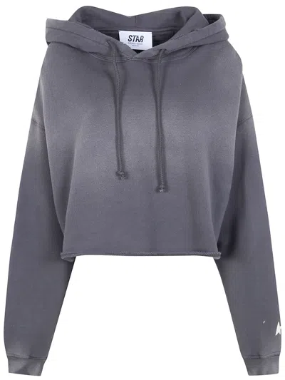 Golden Goose "star W`s" Oversize Cropped Hoodie Sunfaded Wash Star Gol In Gray