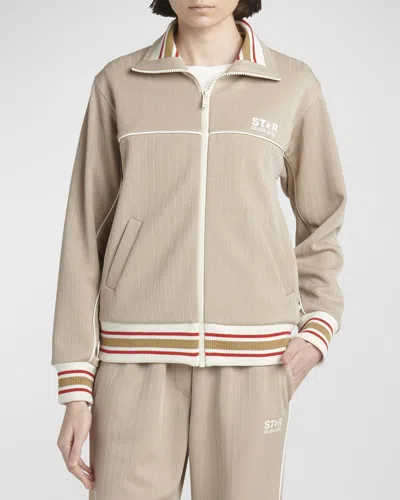 Golden Goose Star Zipped Track Jacket In Pale Khaki Papyrus
