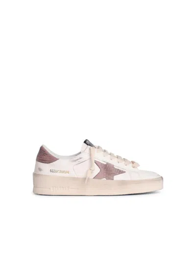 Golden Goose Distressed Leather Star Sneakers For Women In Beige
