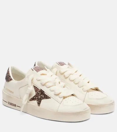 Golden Goose Stardan Embellished Leather Sneakers In Neutral
