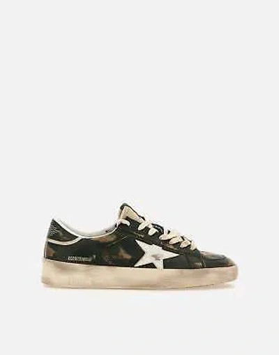 Pre-owned Golden Goose Stardan Green Distressed Leather Sneakers 100% Original In White