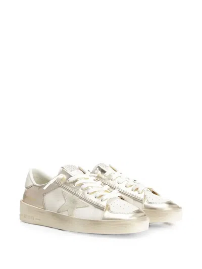 Golden Goose Platinum Leather Stardan Star Sneaker With Distressed Rubber Sole In Silver