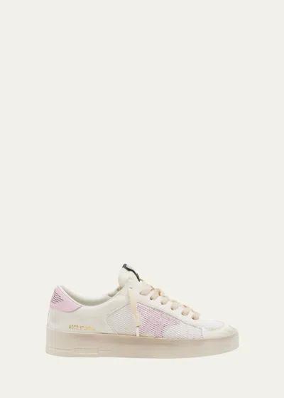 Golden Goose Stardan Leather Net Low-top Sneakers In White Orchid Pink