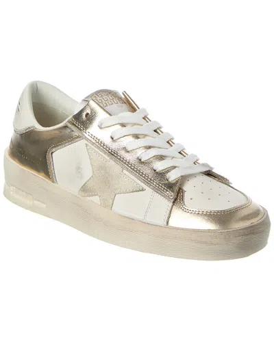 Golden Goose Platinum Leather Stardan Star Sneaker With Distressed Rubber Sole In Silver
