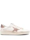 Golden Goose Distressed White Leather Low-top Sneakers With Textured Star In Pink