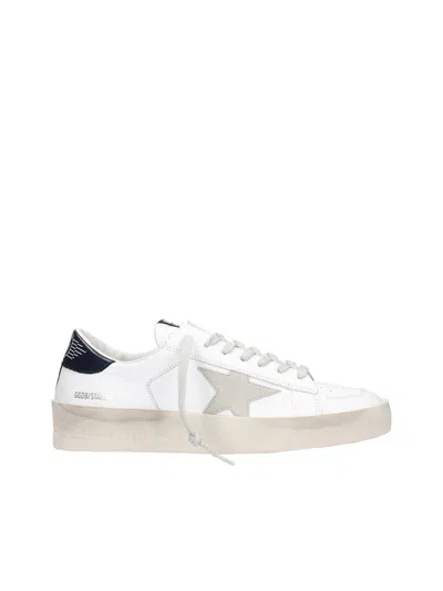 Golden Goose Stardan Leather Upper Suede Star Shiny Leather Heel In White Ice Blue