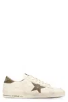Golden Goose Stardan White Leather Sneakers With Green Star And Heel In White