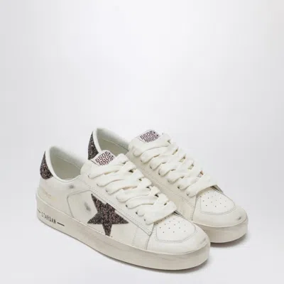 Golden Goose Stardan Sneaker In White Leather And Brown Glitter