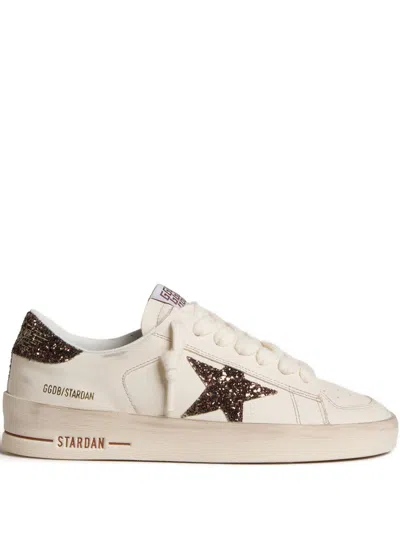 Golden Goose Stardan Sneaker In White Leather And Brown Glitter