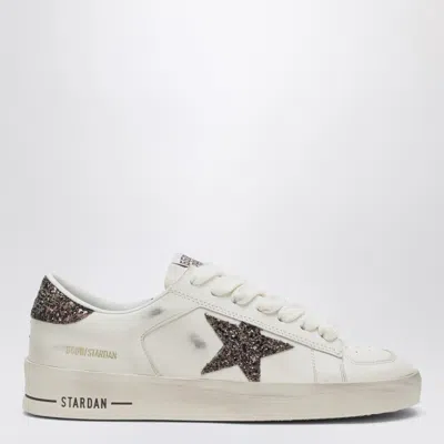 Golden Goose Stardan Sneaker In White Leather And Brown Glitter In Multi