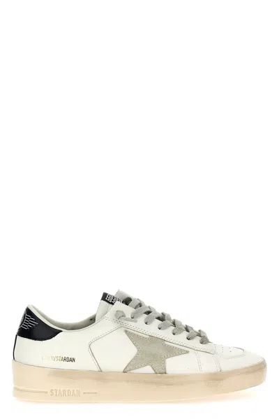 Golden Goose Mens Standard In White Leather With Grey Suede Star And Blue Leather Heel In Neutral