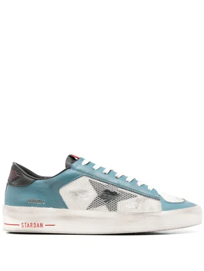 Golden Goose Men's Stardan In Distressed Mesh And Petrol-colored Upper In Blue