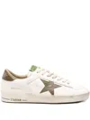 Golden Goose Stardan White Leather Sneakers With Green Star And Heel In Neutral