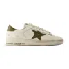Golden Goose Stardan White Leather Sneakers With Green Star And Heel In White