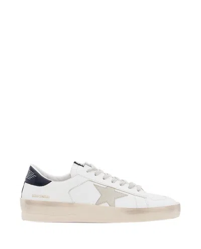 Golden Goose Mens Standard In White Leather With Grey Suede Star And Blue Leather Heel In Neutral