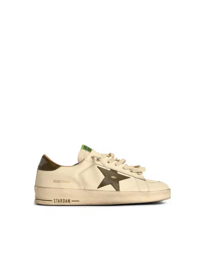 Golden Goose 'stardan' White Lear Sneakers With Green Star And Heel