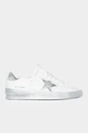 GOLDEN GOOSE STARDAN WHITE SILVER LAMINATED LEATHER SNEAKER