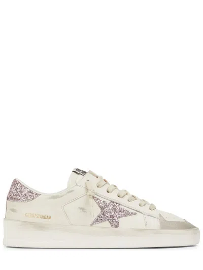 Pre-owned Golden Goose Stardan Women's White/pink Glittered Low Top Sneakers