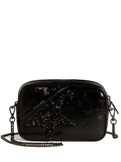 Golden Goose Star-embellished Mini Crossbody Bag With Swarovski Crystals, Silver Logo, 16 X 10 X 6 C In Black