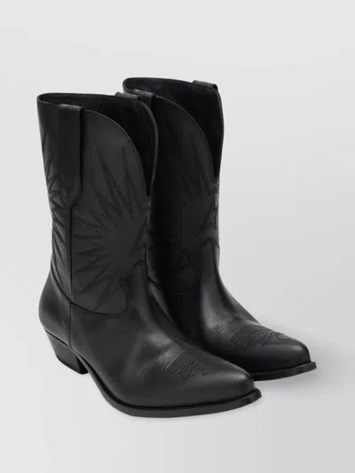 Golden Goose Wish Star Pointed Toe Western Boot In Black