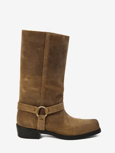 Golden Goose High Biker Boots In Suede In Neutral