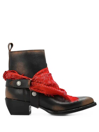 Golden Goose Stivali Debbie Bassi In Pelle Nera Con Fibbia Rimovibile E Bandana In Brown