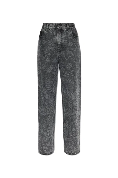 Golden Goose Straight Jeans With Floral Motif In Gray