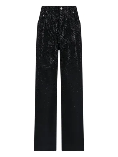 Golden Goose Straight Jeans With Rhinestones In Black