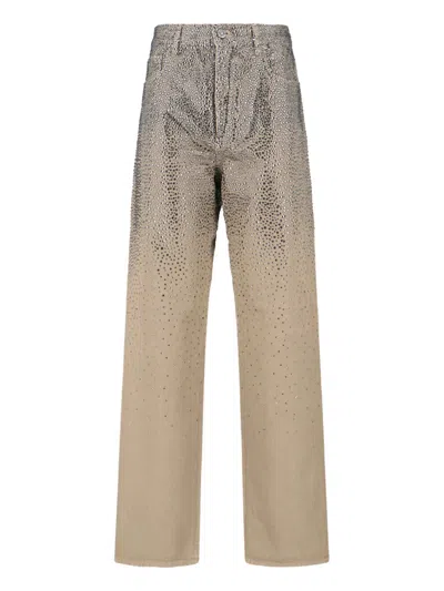 Golden Goose Straight Jeans With Rhinestones In Brown