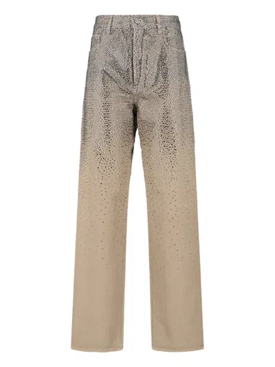 Golden Goose Straight Jeans With Rhinestones In Sand