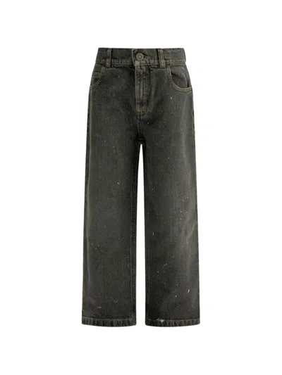 Golden Goose Kids' Straight Leg Jeans With Paint Splatters In Gray